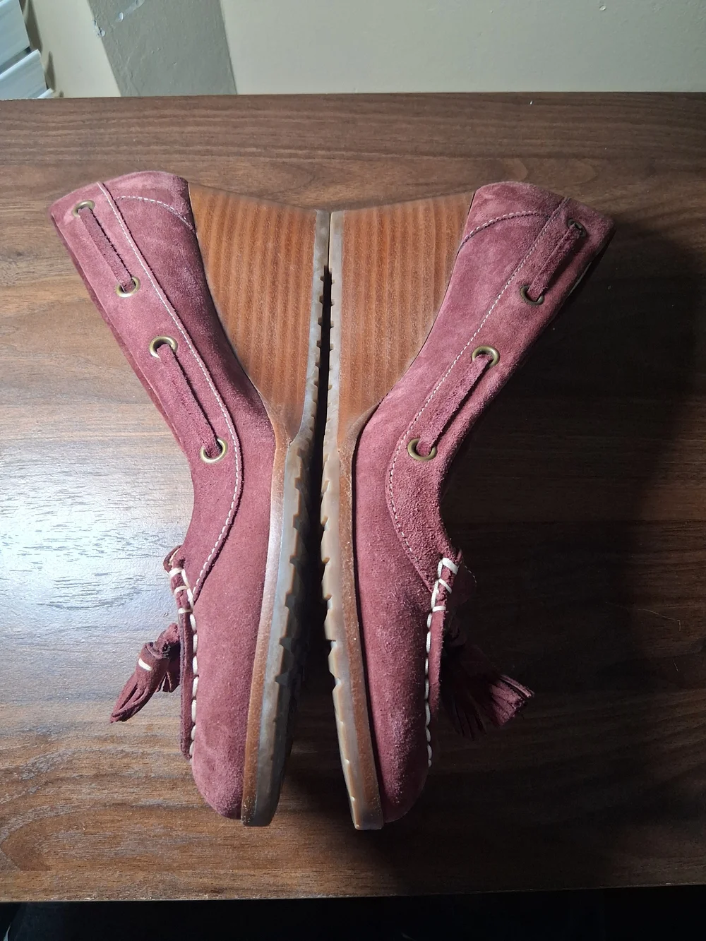 Burgundy Suede Tassel Wedge Loafers - Nike Air Comfort - Women’s Size 9.5 B